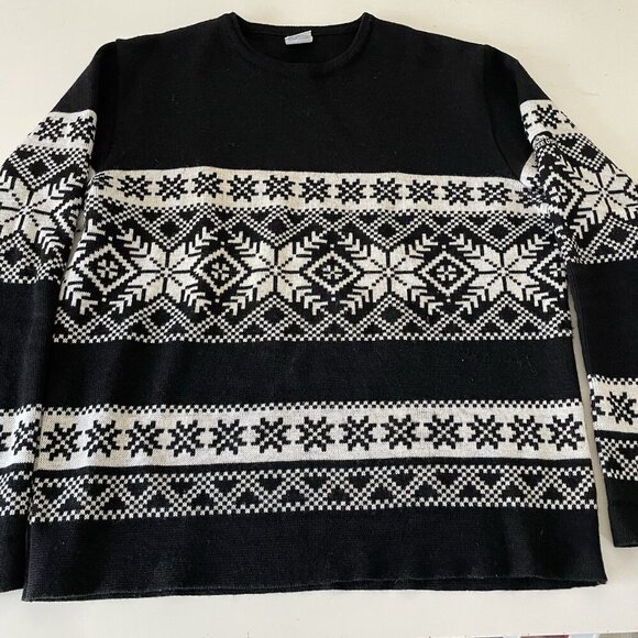 Vintage Retro Nordic Fair Isle Après-Ski Knit Wool Sweater Snowflake 70’s 80’s L - Picture 2 of 9